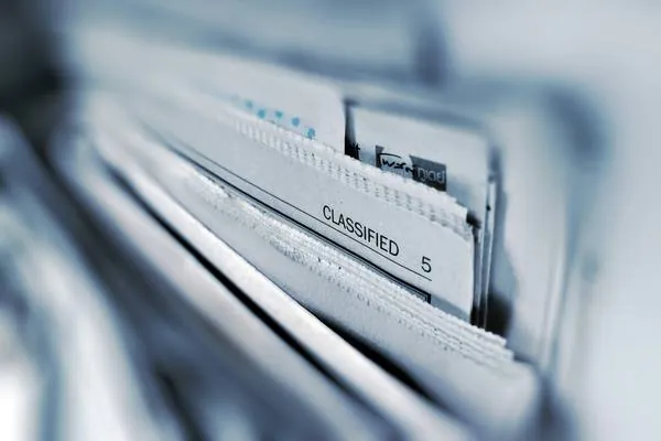 Newspaper classified section